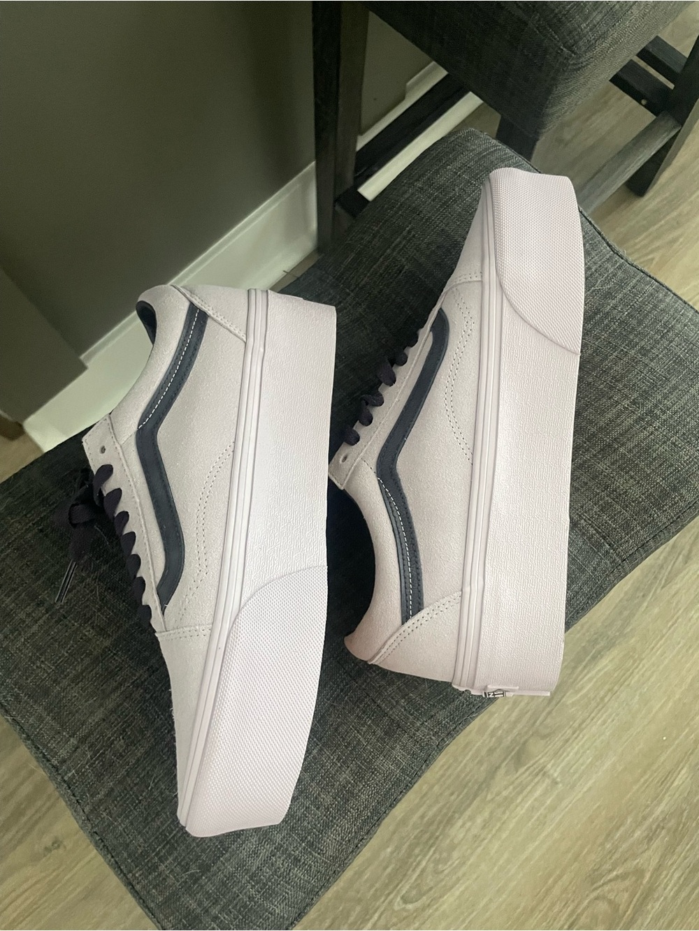 Platform Skate-Style Sneakers in Light Lavender with purple stripe